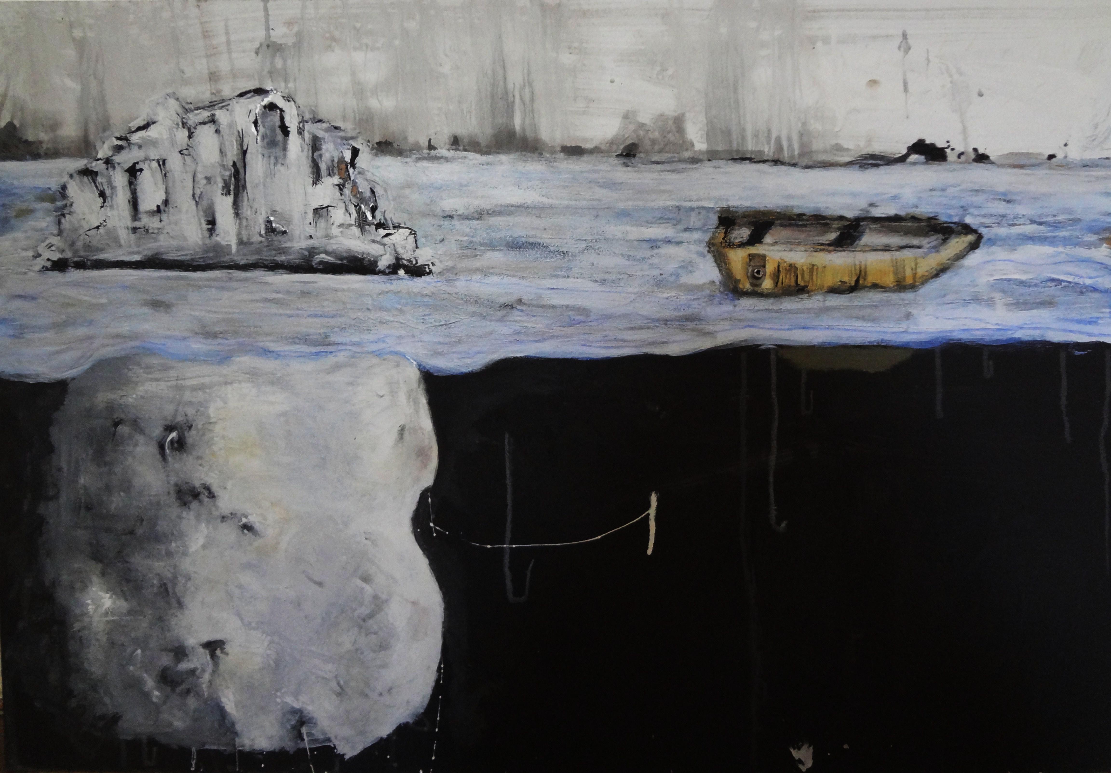 Nous flottons, techniques mixtes sur panneau de MDF - Mixed Media Art de Joey Thate
