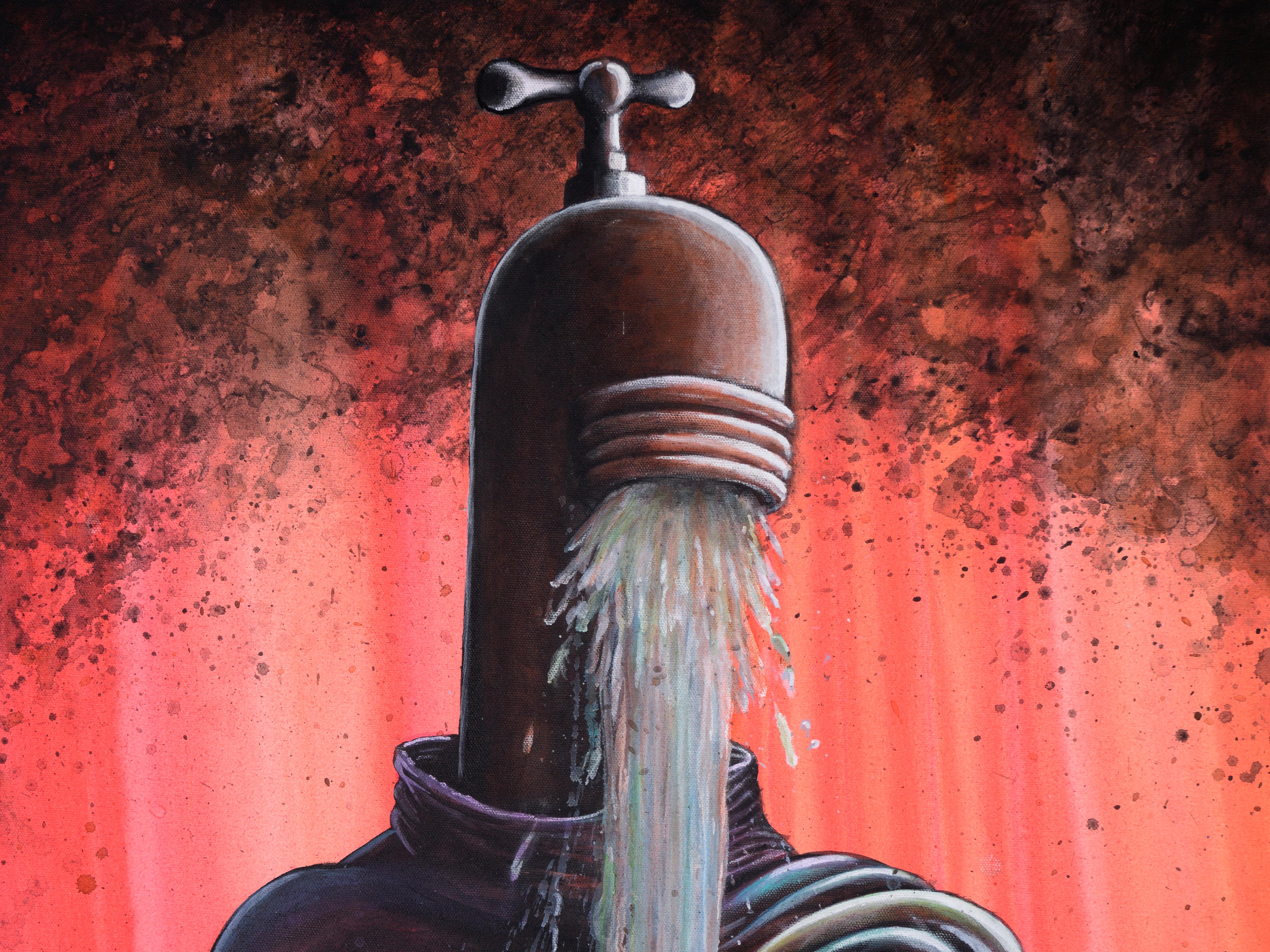 El guardián del agua - Retrato surrealista de fantasía en acrílico sobre lienzo - Painting de Joff Jones