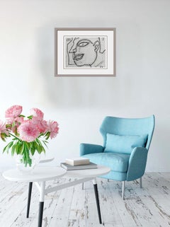 Volto di un giovane uomo, pastello secco su carta dell'artista Jogen Chowdhury "In magazzino