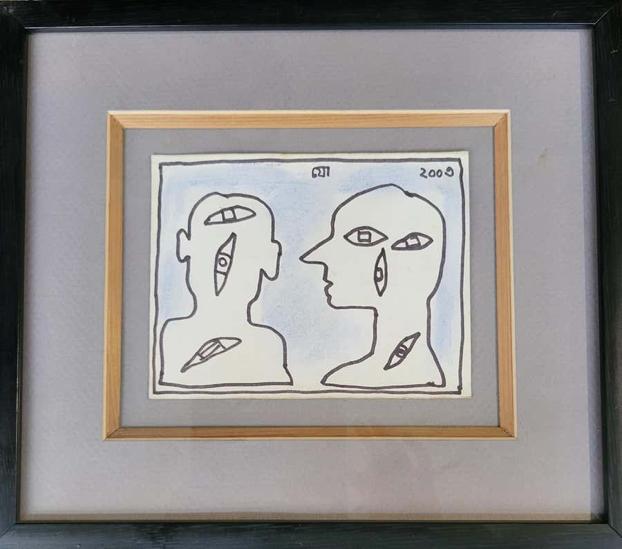 Untitled, Figurative, Ink & Pastel on Paper by Artist Jogen Chowdhury "In Stock