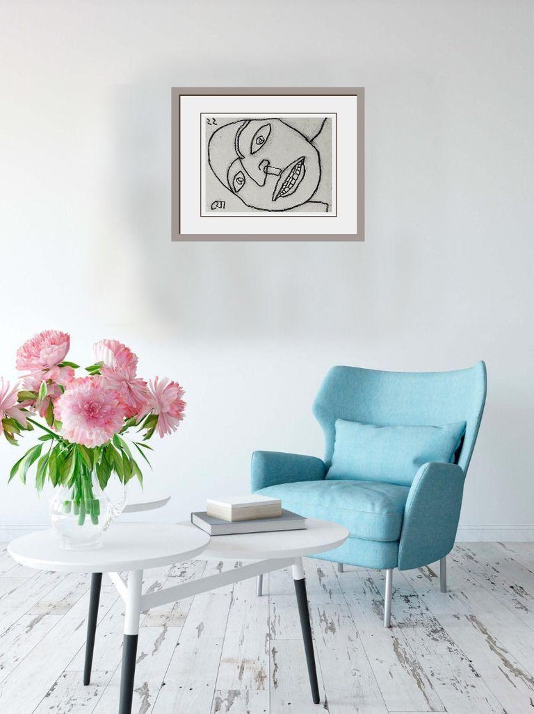 Jogen Chowdhury With Smiling Teeth, Dry Pastel on Paper by Artist