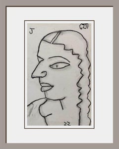 Cara de mujer con trenza Pastel seco sobre papel por el artista Jogen Chowdhury "En Stock