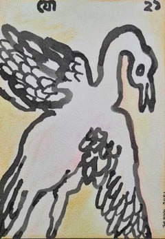 Bird, Ink & Pastel on Paper by Modern Indian Artist “In Stock”