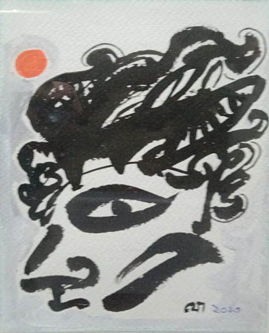 Jogen Chowdhury - Face, Black and White Ink and Pastel on Paper by Modern  Indian Artist "In Stock" For Sale at 1stDibs