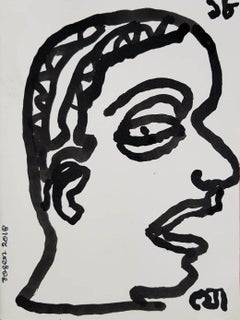 Face, Drawing, Ink on Paper by Modern Indian Artist "In Stock"