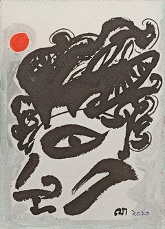 Face, encre et aquarelle sur papier de l'artiste Jogen Chowdhury, en stock