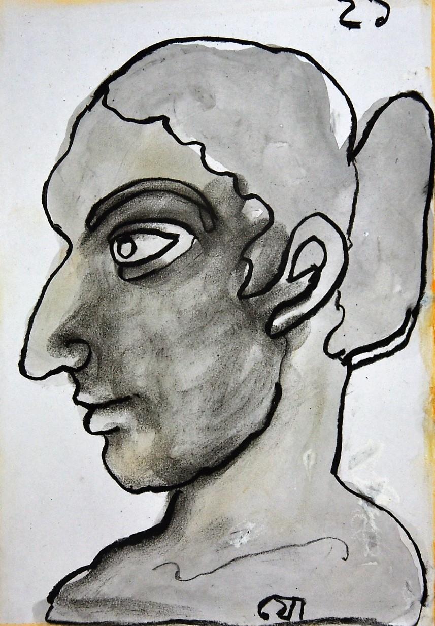 Face, technique mixte sur papier de l'artiste moderne Jogen Chowdhury « En stock ».