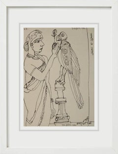 Pakhi O Meye, Ink on Paper by Modern Indian Artist “In Stock”