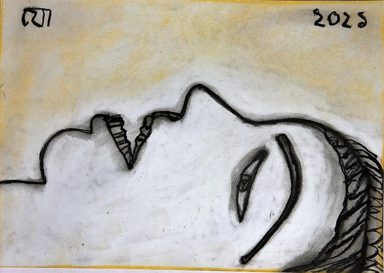 Jogen Chowdhury - Reclining face
Coloured Pastel , charcoal &
Mixed Media on Board
10 x 8 inches ( Unframed )
2021
Signed in Bengali
( All in door delivered ; framed and ready to hang )

Style : He has immense contribution in inspiring young artists