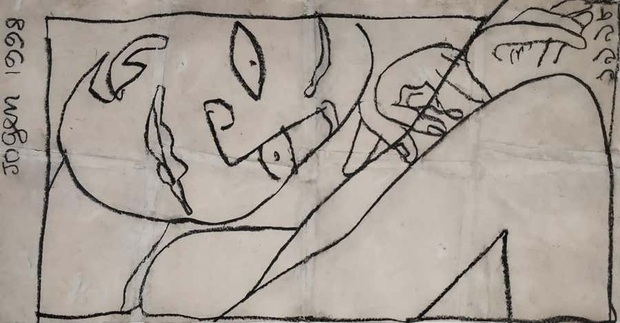 Untitled, Charcoal on Paper by Artist Jogen Chowdhury "In Stock