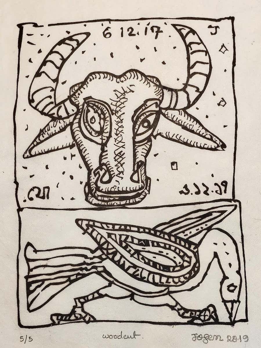 Untitled, Edition - 5/5, Woodcut on Paper by Jogen Chowdhury "In Stock"