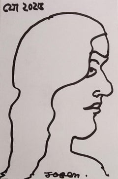 Sin título, figurativo, blanco y negro, tinta sobre papel de Jogen Chowdhury "En stock"