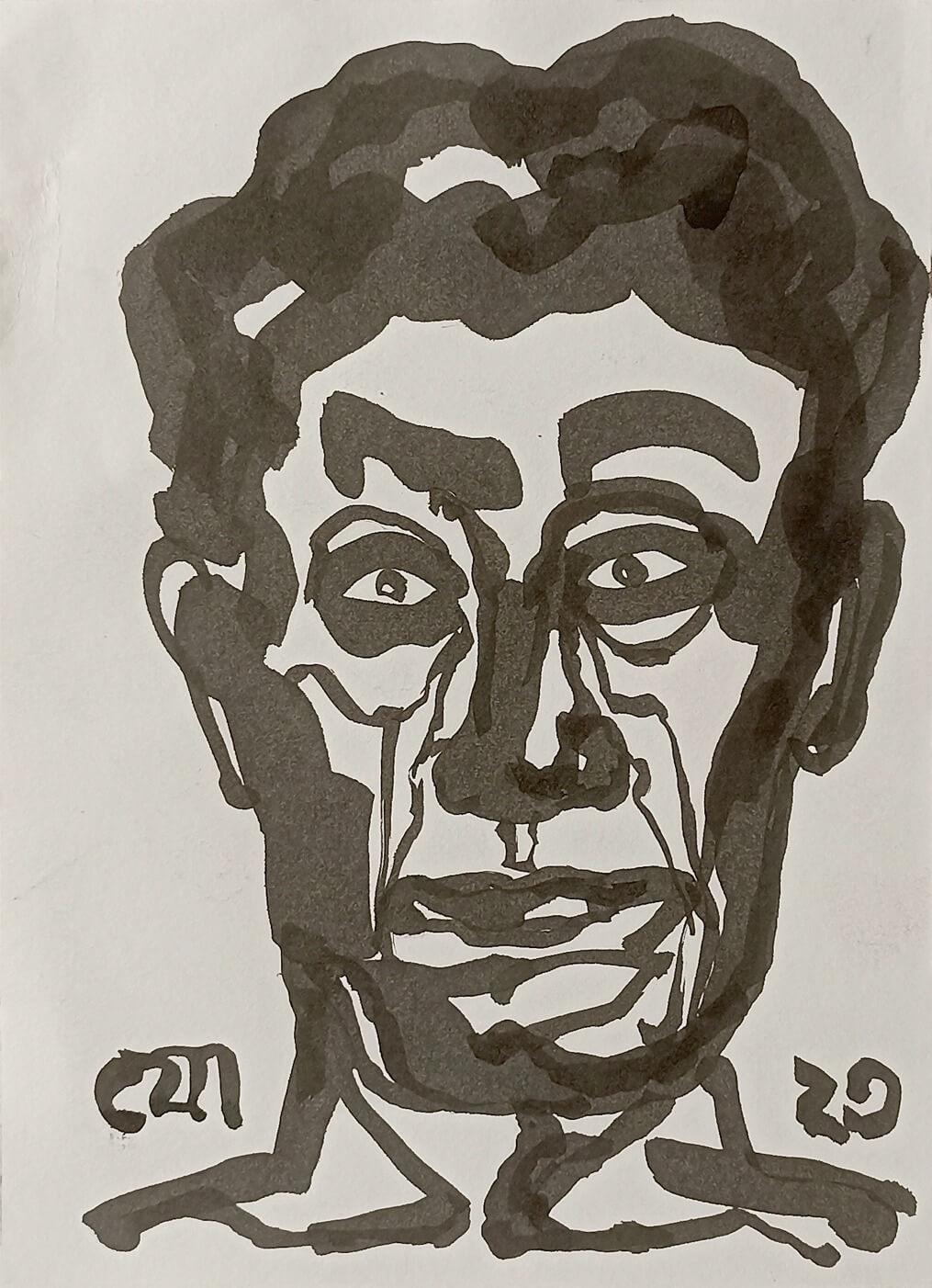 Ohne Titel, figurativ, Bürsten und Tinte auf Papier von Jogen Chowdhury „In Stock“