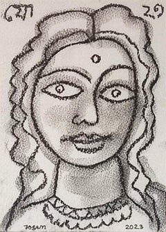 Untitled, Figurative, Conte on Paper by Artist Jogen Chowdhury "In Stock"