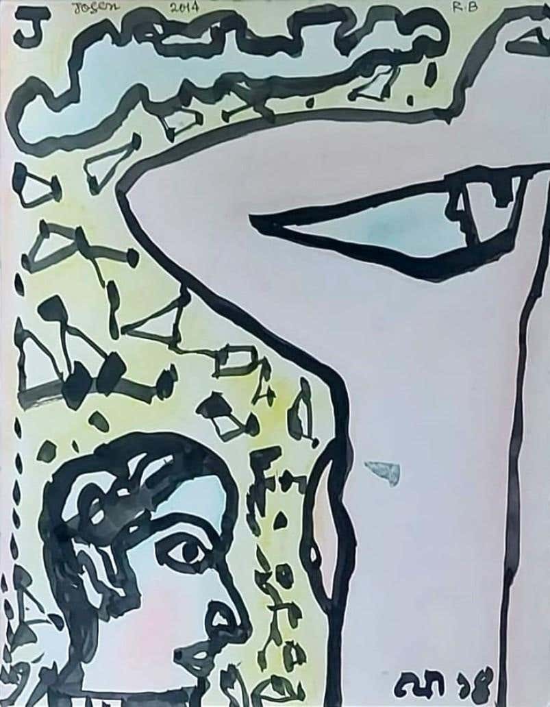 Untitled, Figurative, Ink, Brush, Dry Pastel on Paper Jogen Chowdhury "In Stock"