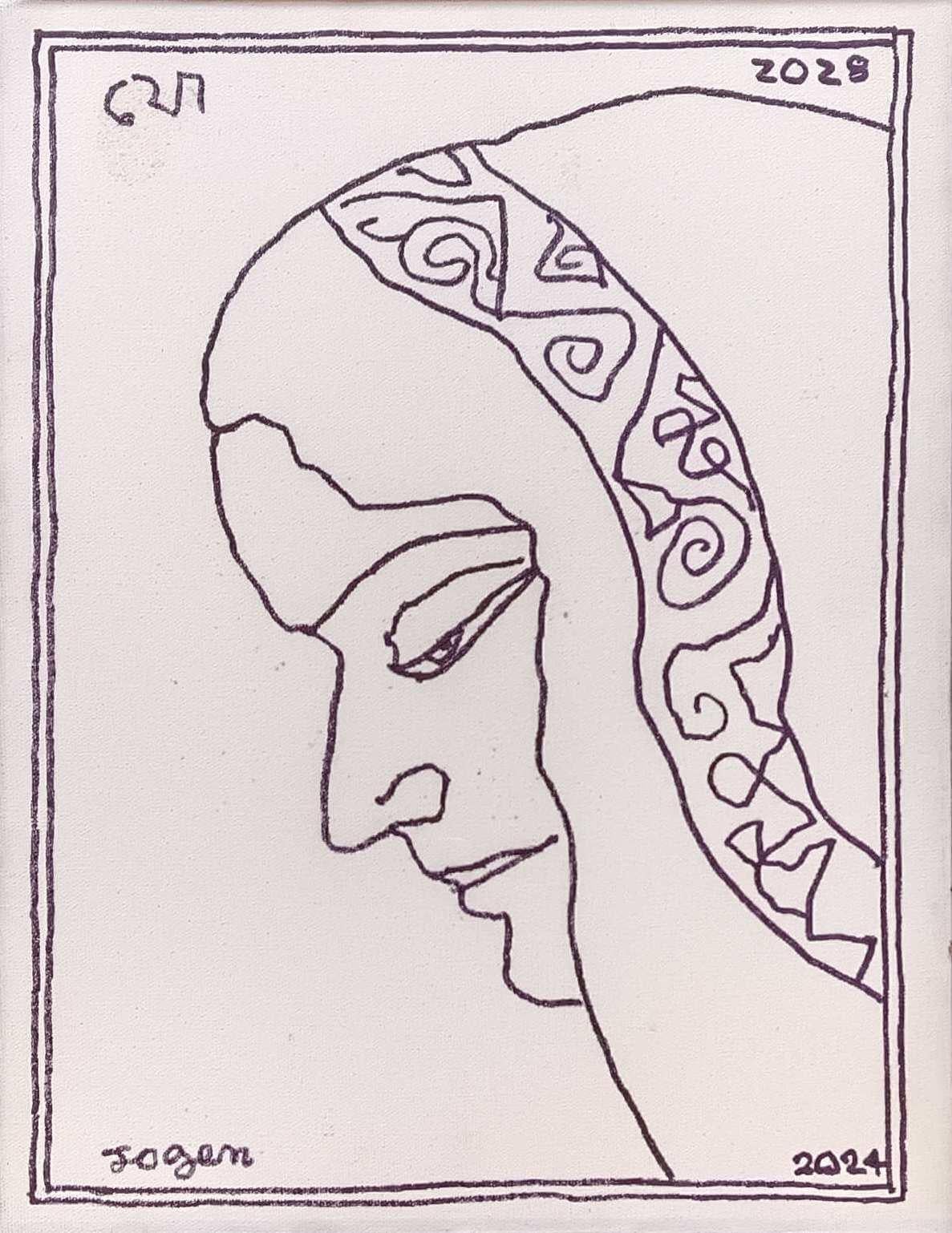 Untitled, Figurative, Ink on Canvas Board by Jogen Chowdhury "In Stock"