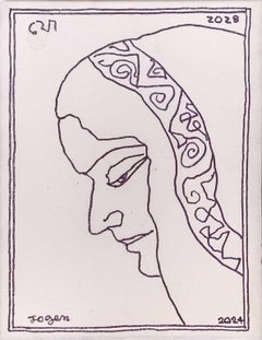 Untitled, Figurative, Ink on Canvas Board by Jogen Chowdhury "In Stock"