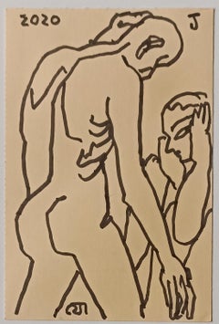 Untitled, Figurative, Nude, Ink on Paper by Artist Jogen Chowdhury "In Stock