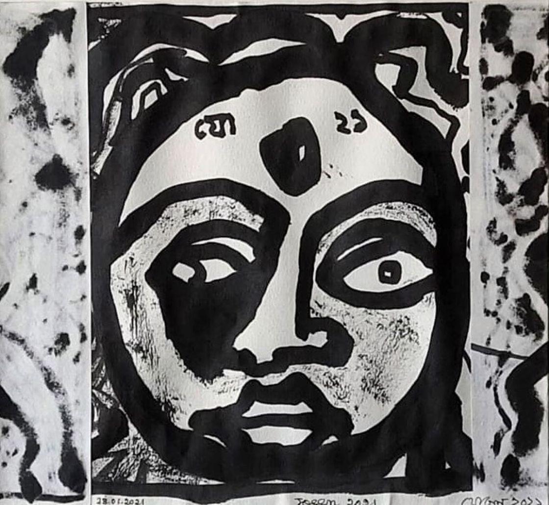 Jogen Chowdhury  Figurative Painting - Untitled, Ink & Brush on Paper by Modern Indian Artist Jogen Chowdhury"In Stock"