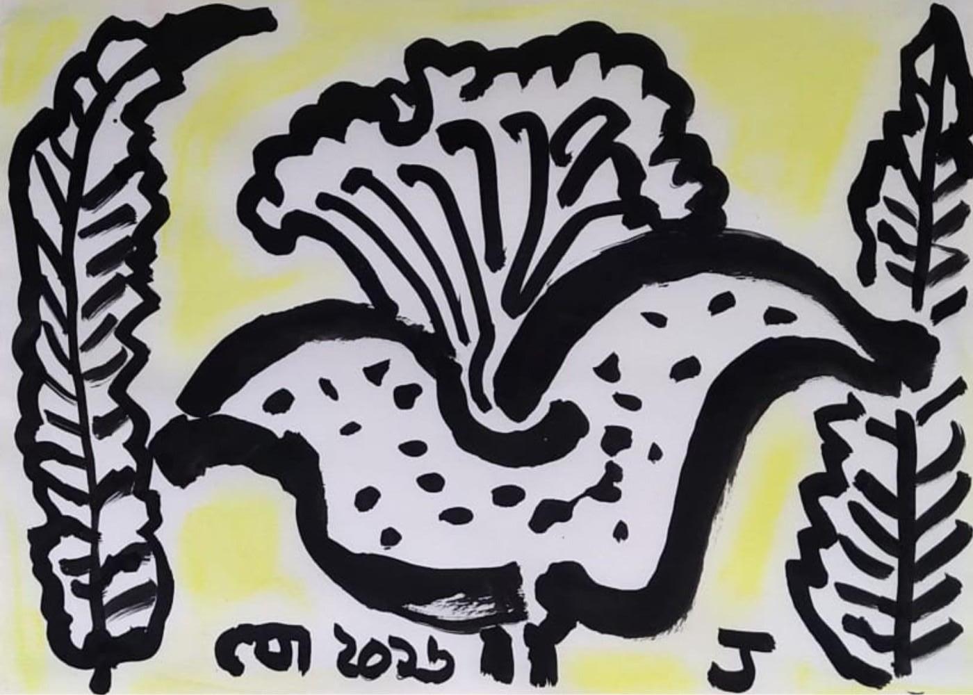 Sin título, Técnica mixta sobre papel, Negro, Amarillo, por Artista indio " En Stock "