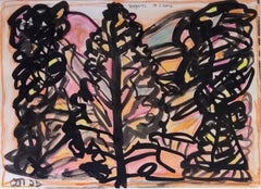 Senza titolo, tecnica mista su carta, nero, giallo, di Artista indiano " In magazzino "