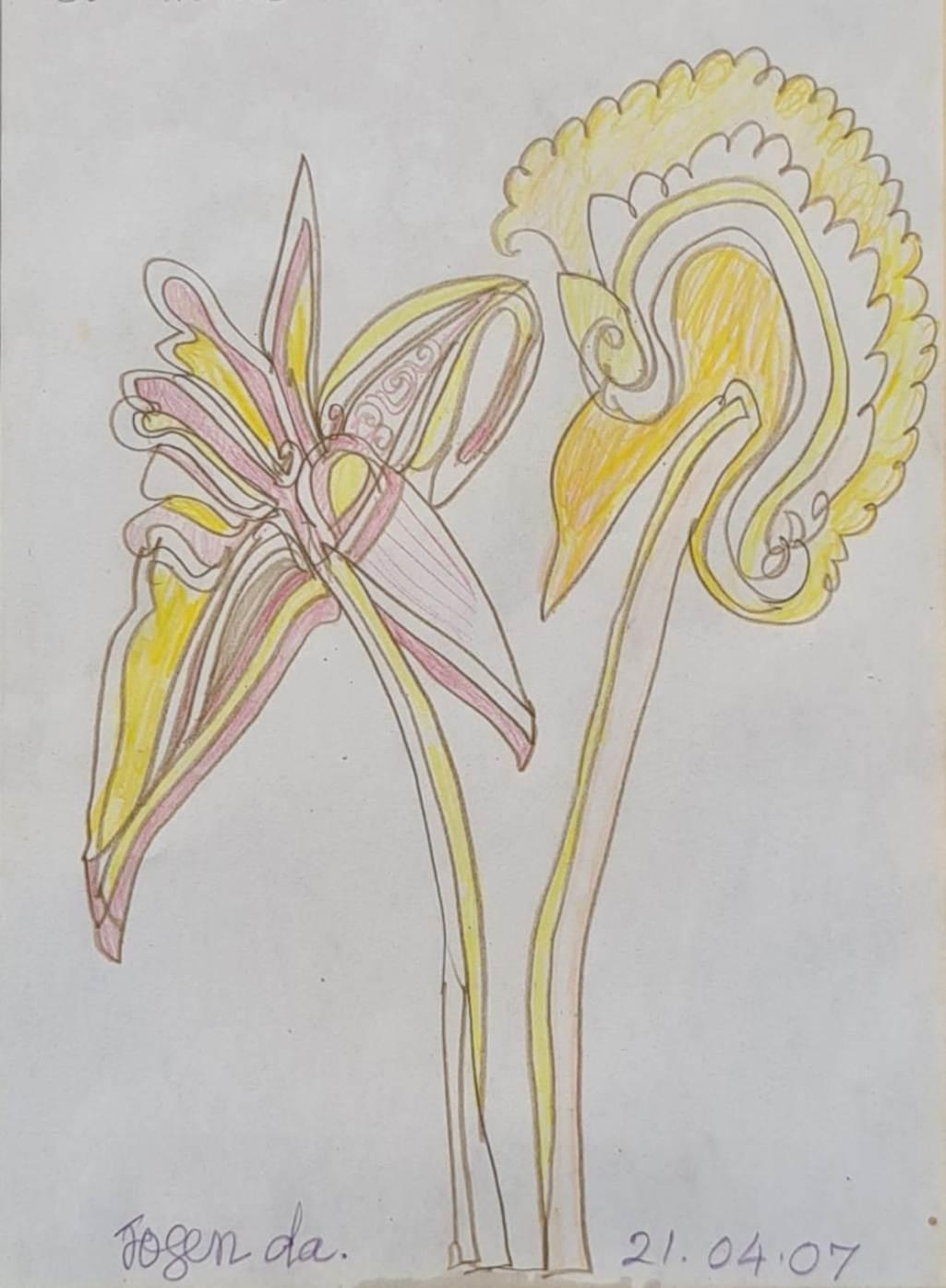 Sin Título, Pastel y Tinta sobre Papel por Artista Indio Moderno "En Stock"