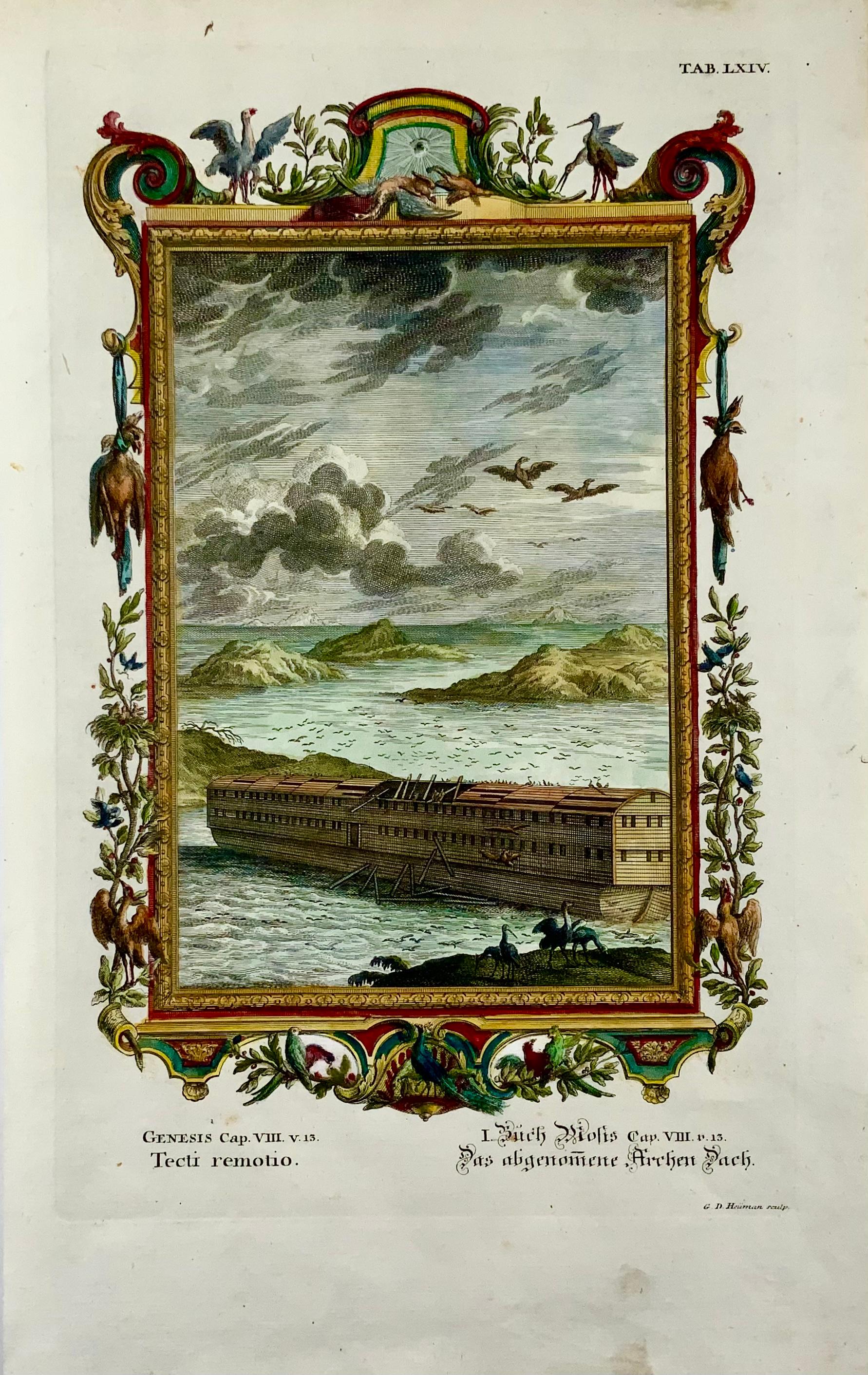 Johann Jakob Scheuchzer (1672-1733); gestochen von P.A. Kilian.

Bibelgravur, Arche Noah

Folio.

Abmessungen: 38 x 24 cm.

Handgefärbt

Dieser faszinierende Foliostich stammt aus Johann Jakob Scheuchzers Physica Sacra. Das Werk wurde