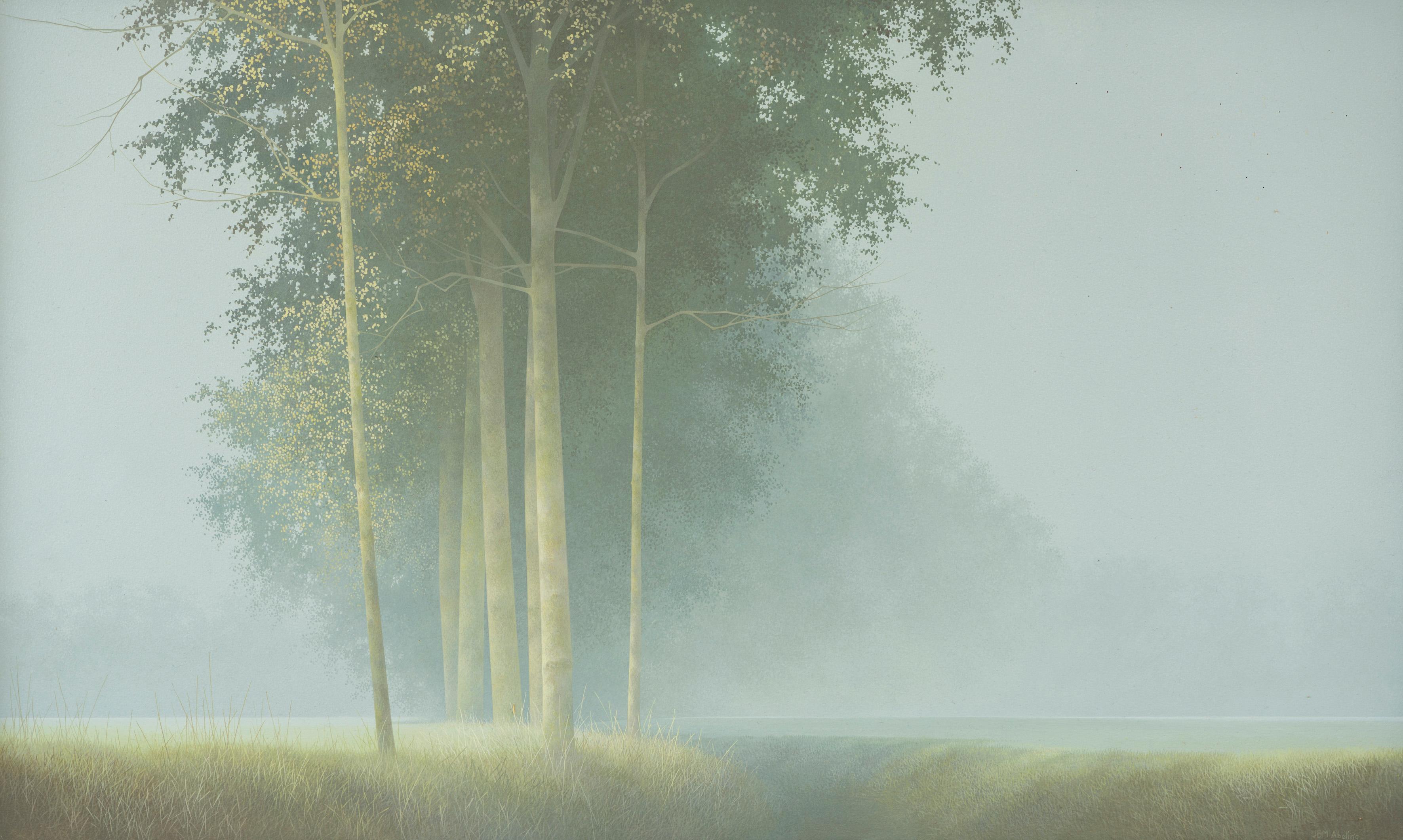 Mist Oil on Panel Landscape Contemporary Painting Trees forest Nature En stock