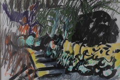 Johan Adam Linneballe, Sommer I. Häfen III., Mixed Media auf Papier, 1993, gerahmt