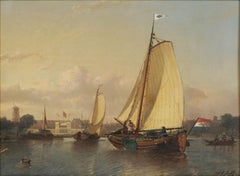 Late 19th Century Oil Painting of Dutch Waterway Landscape
