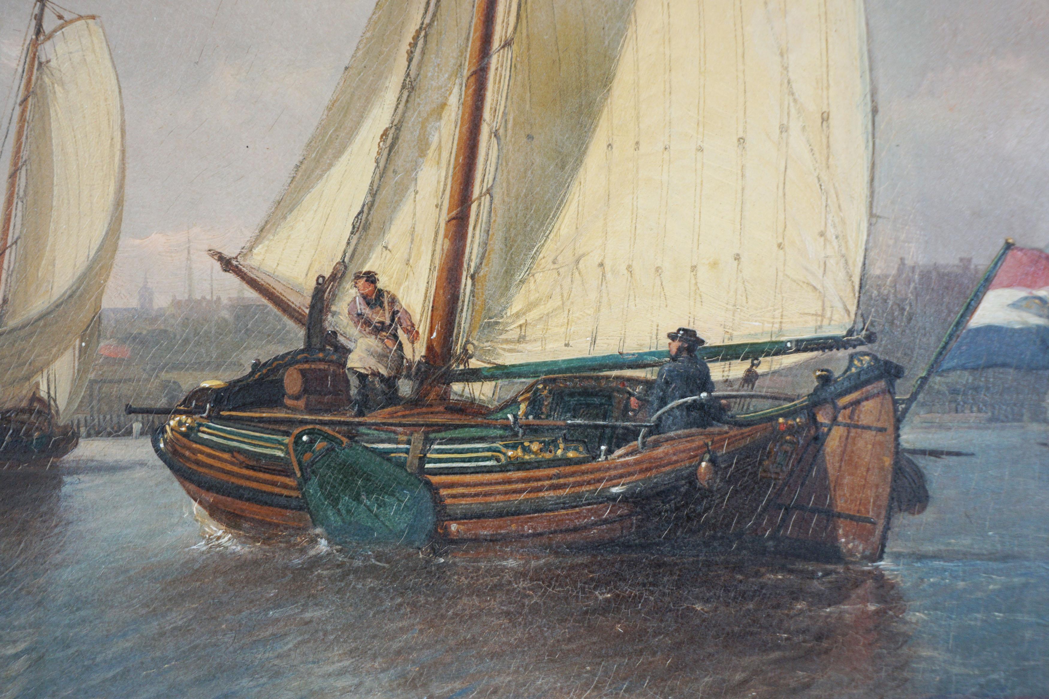 Late 19th Century Oil Painting of Dutch Waterway Landscape - Brown Landscape Painting by Johan Adolf Rust
