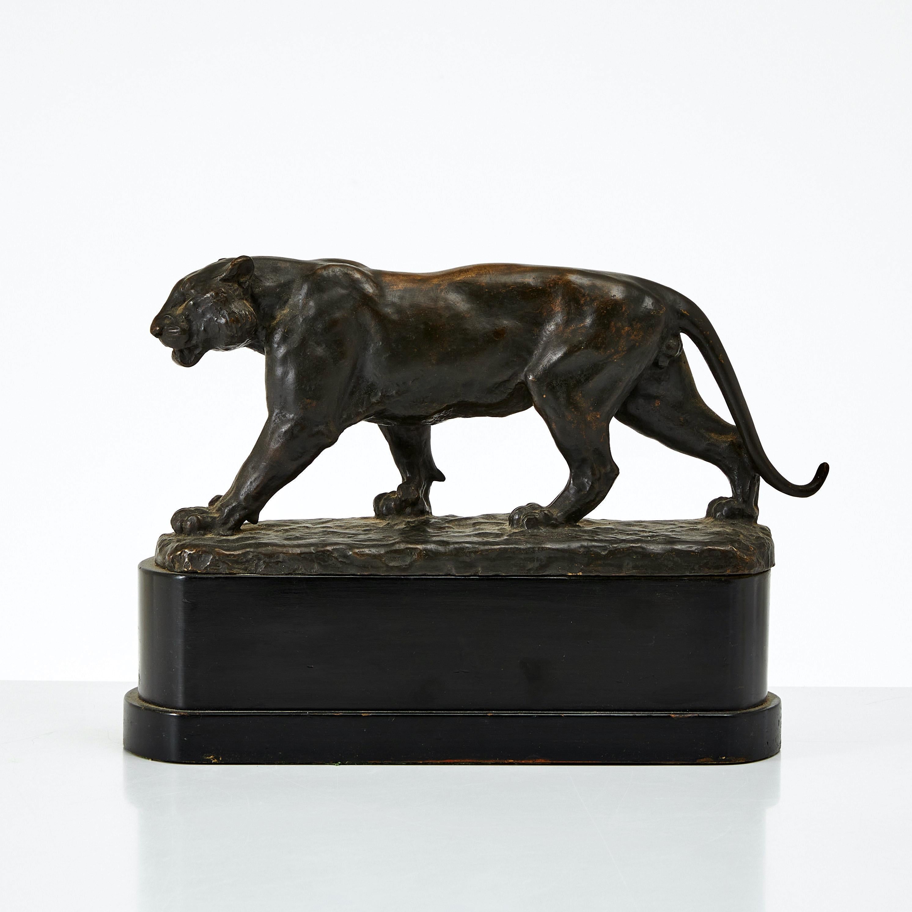 Walking Tiger - Late 19th century Bronze Sculpture - Gold Figurative Sculpture by Johan Axel Wetterlund