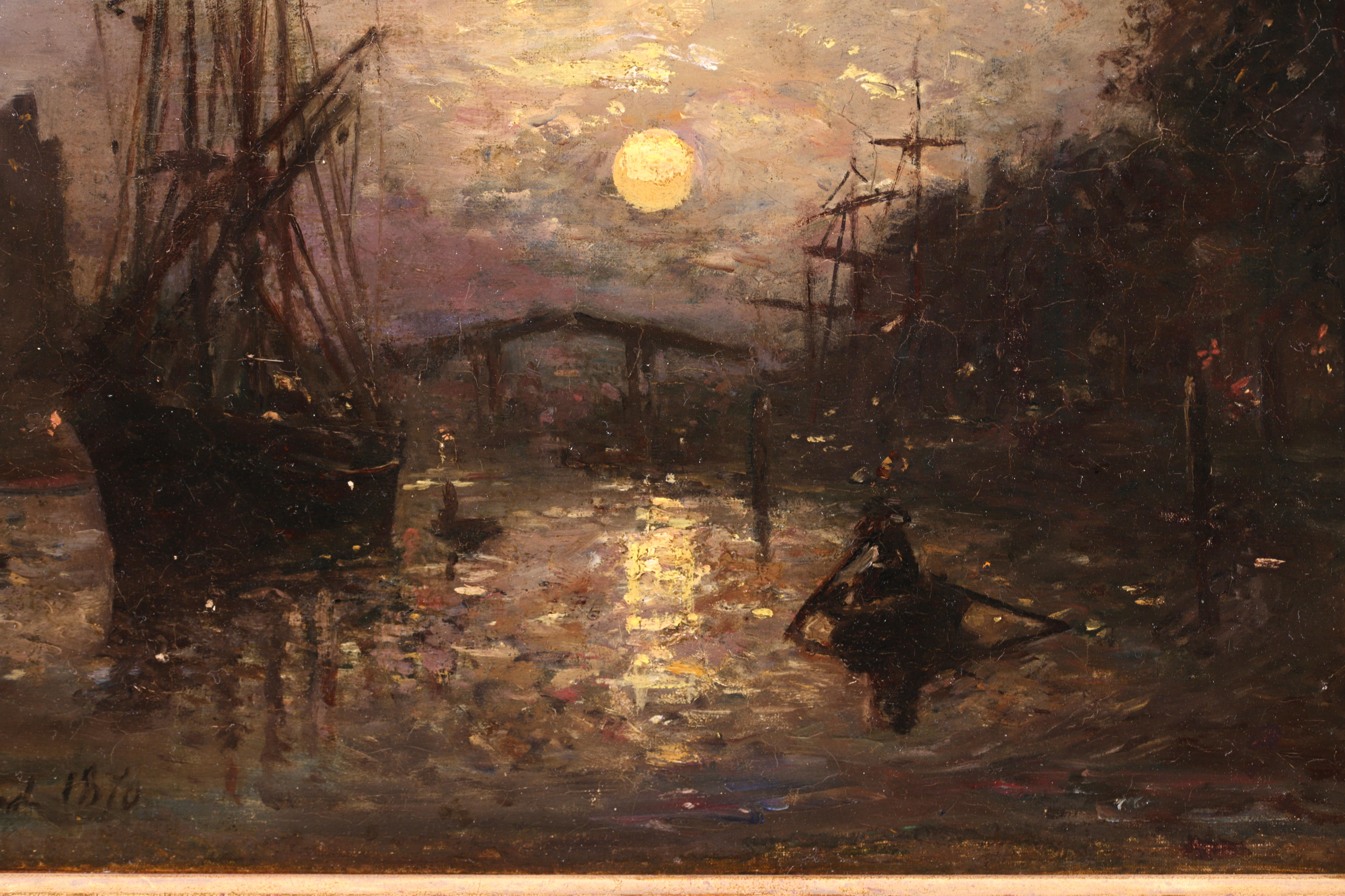 Bateaux sur le Canal - Impressionist Landscape Oil by Johan Barthold Jongkind 3