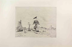 Jetee en Bois dans le Port de Honleur - Etching by Johan Barthold Jongkin- 1860s