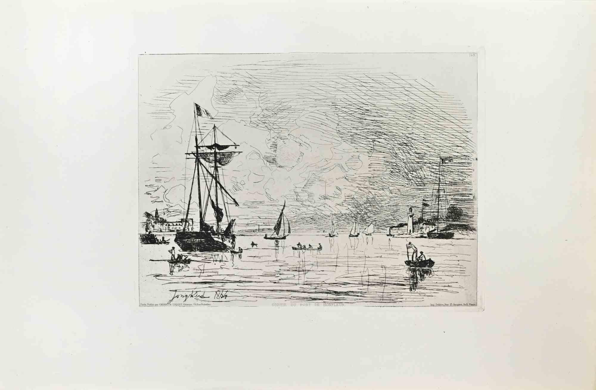 Figurative Print di Johan Barthold Jongkind - Sortie du Port de Honfleur - Acquaforte di Johan B. A. B. Jongkind - 1864