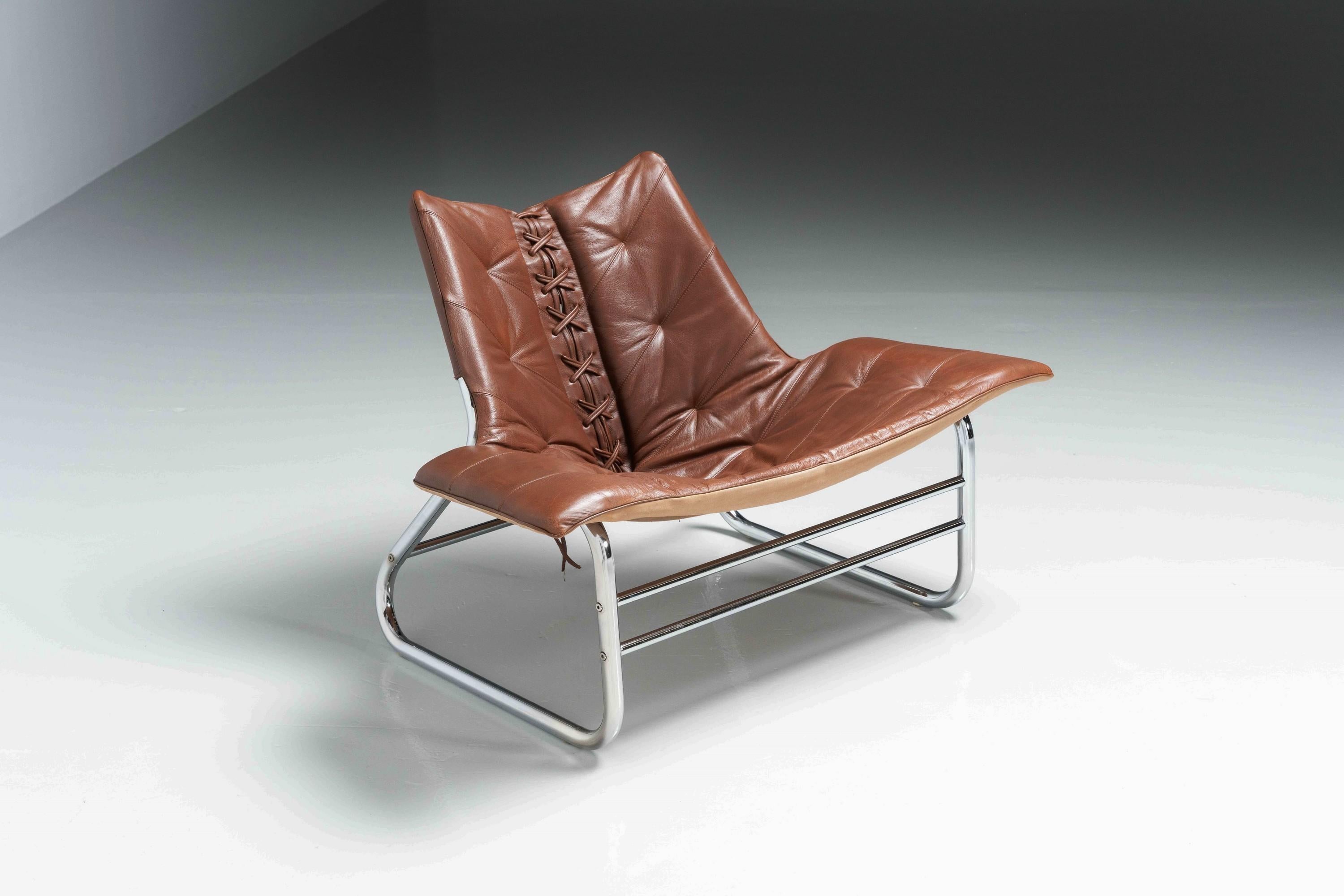 Leather Johan Bertil Corset Lounge Chair Swed-Form Sweden 1970 For Sale