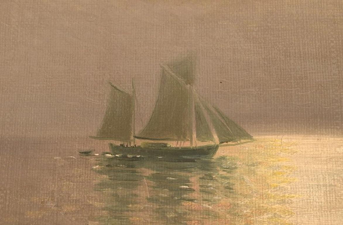 20th Century Johan Boström, Swedish Artist, Oil on Canvas, Sail Boat at Sea, Early 20th C