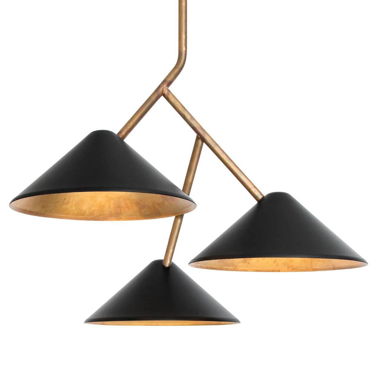 Swedish Johan Carpner Grenverk Black Brass Ceiling Lamp by Konsthantverk Tyringe For Sale