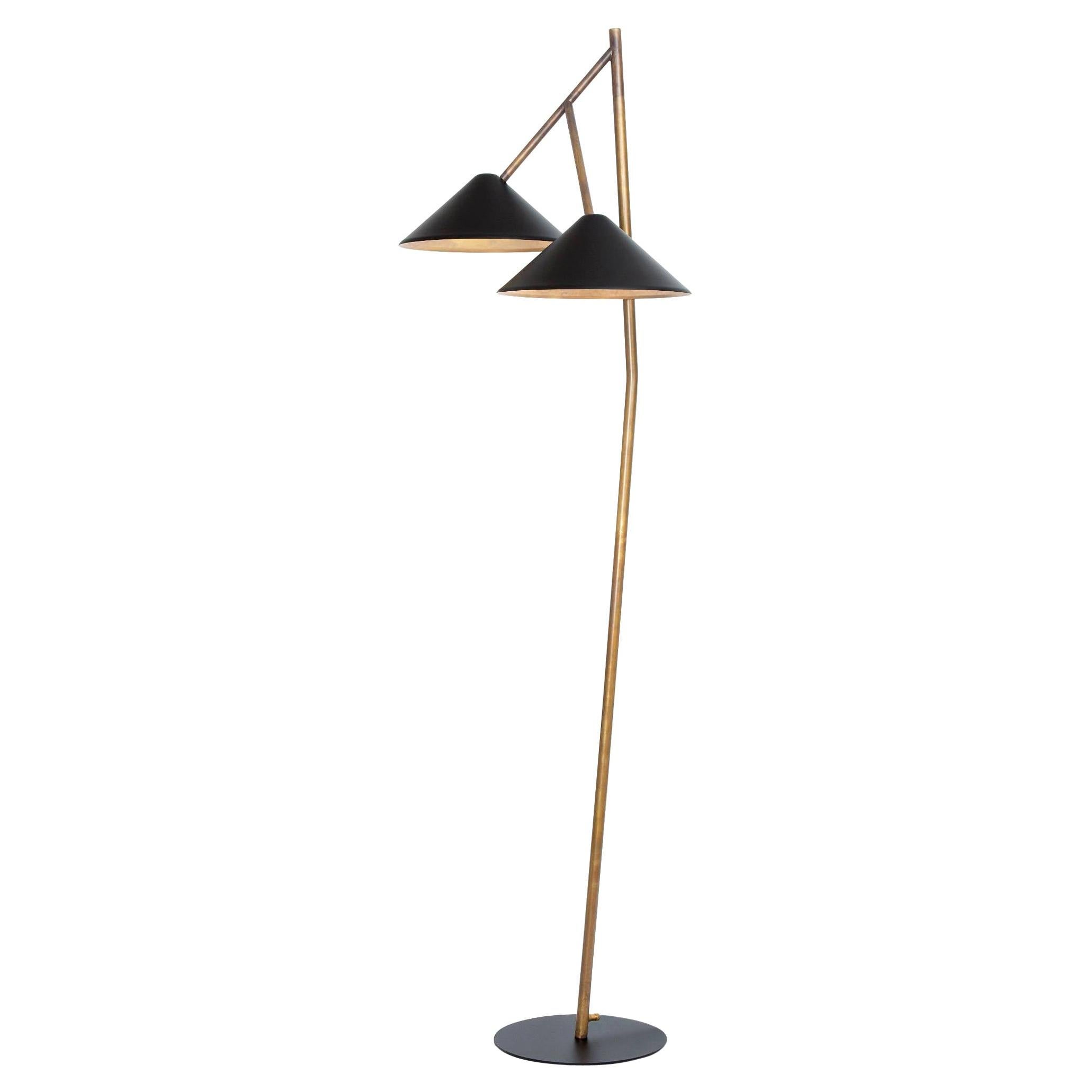Johan Carpner Grenverk Black Raw Brass Floor Lamp by Konsthantverk For Sale