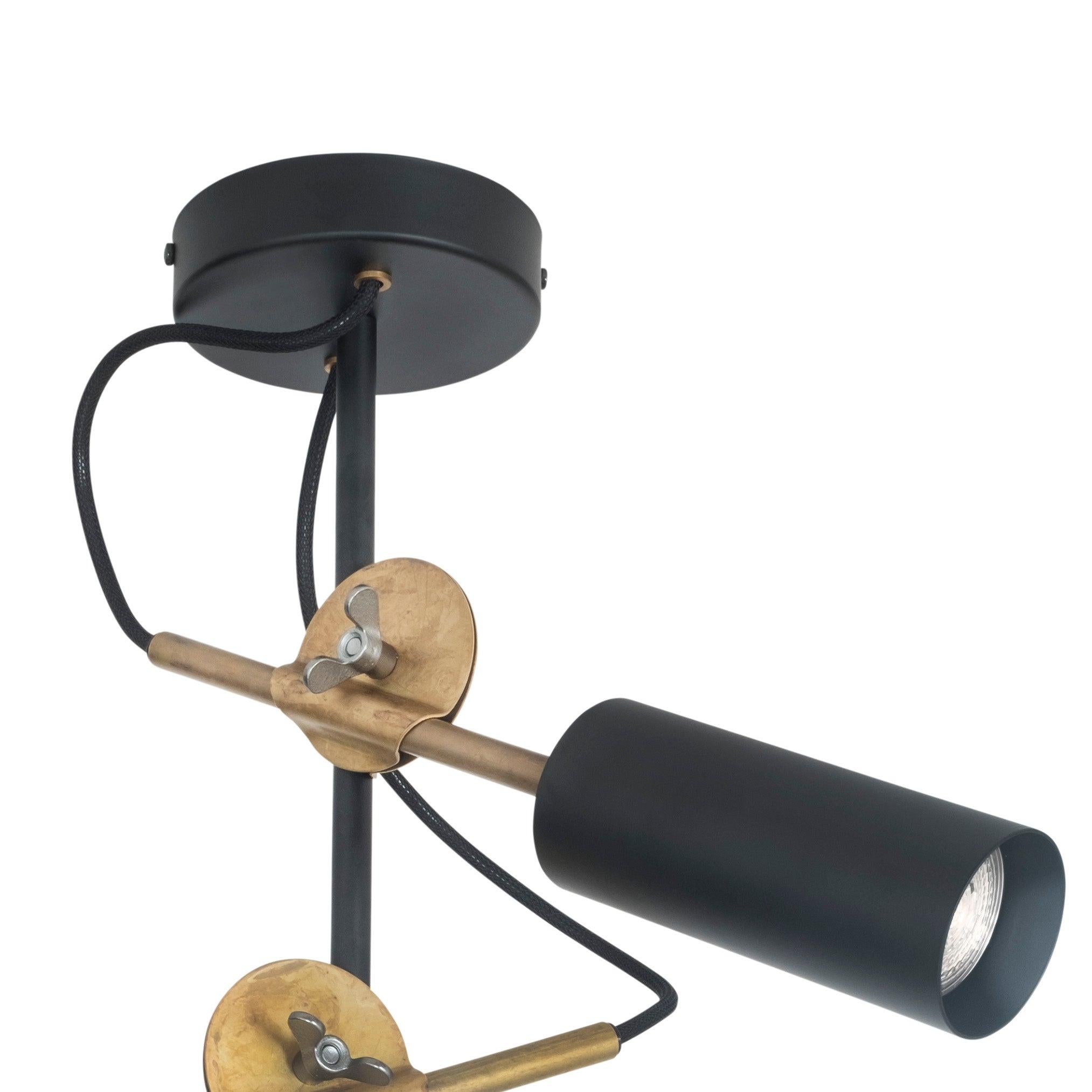 Scandinavian Modern Johan Carpner Stav Spot 2 Black Brass Ceiling Lamp by Konsthantverk For Sale