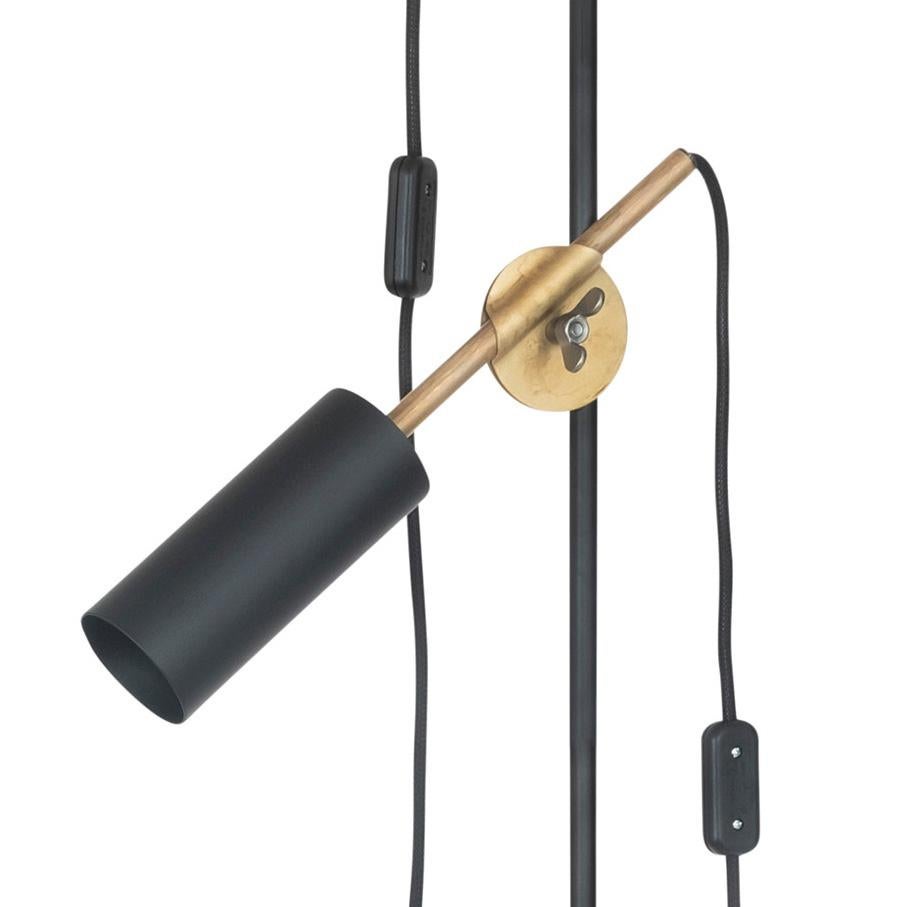 Swedish Johan Carpner STAV Two Arms Floor Lamp Black Brass by Konsthantverk For Sale