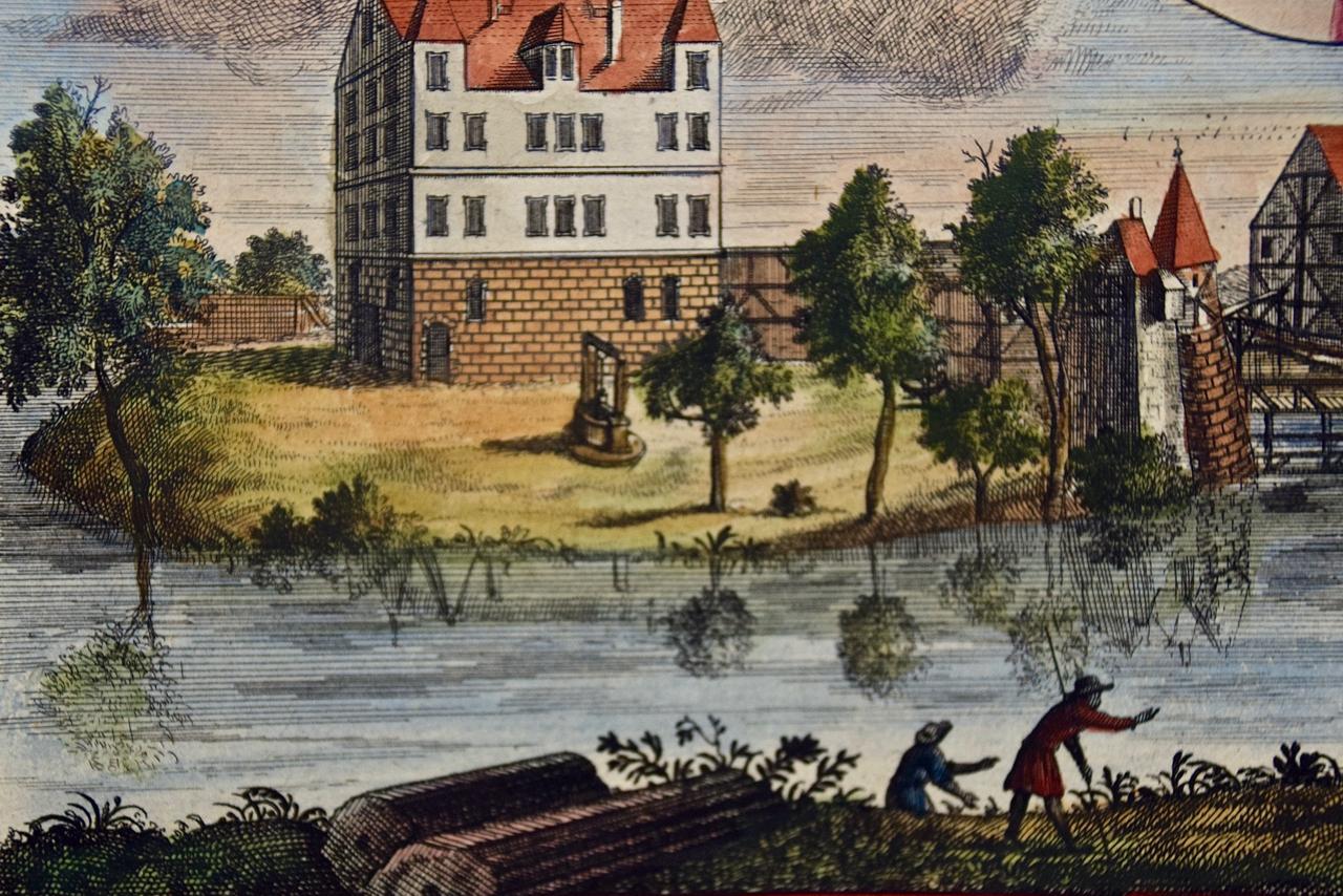 Gravure à la main de citrons « La parte interiore » (La partie intérieure) de Volckamer du début du 18e siècle, colorée à la main - Beige Landscape Print par Johan Christoph Volkhamer