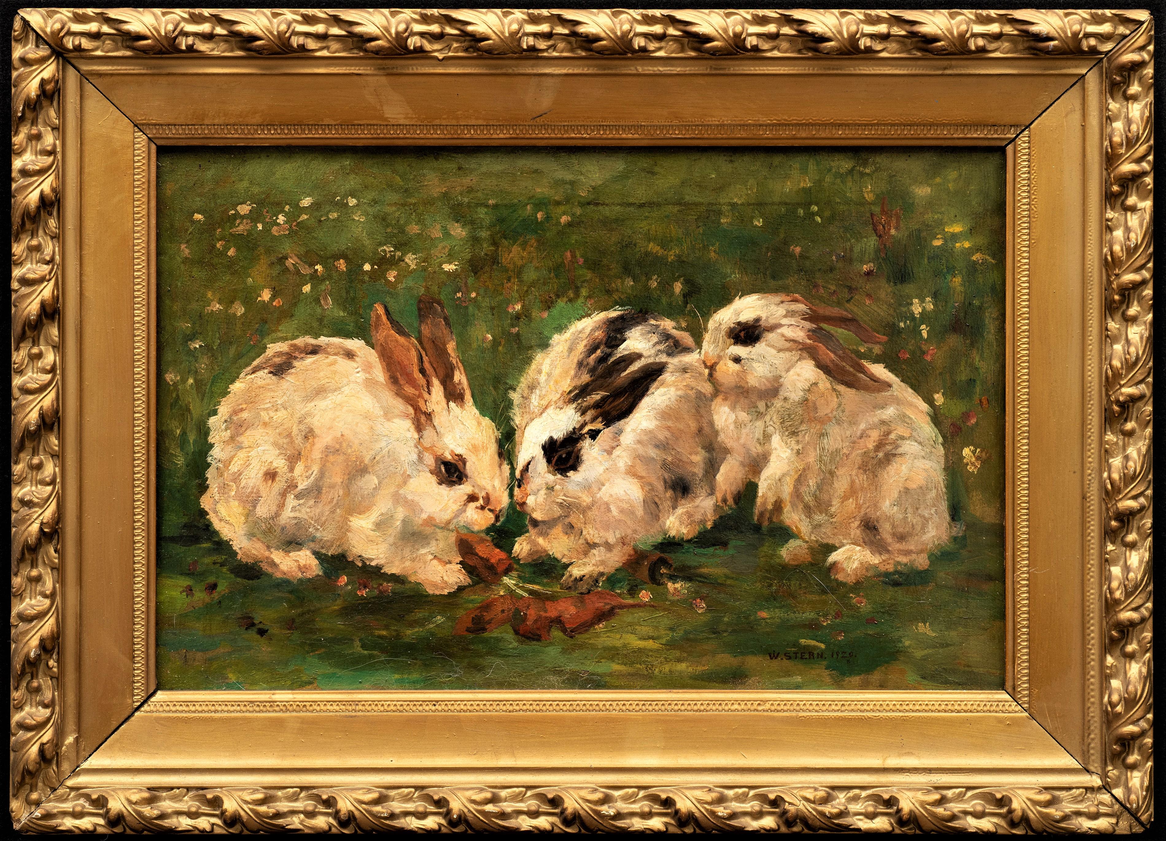 "3 Rabbits in a Meadow" Dated 1920 by Johan Cornelis Jacobus Lodewijk Stern 