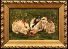 Antique "3 Rabbits in a Meadow" Dated 1920 by Johan Cornelis Jacobus Lodewijk Stern 