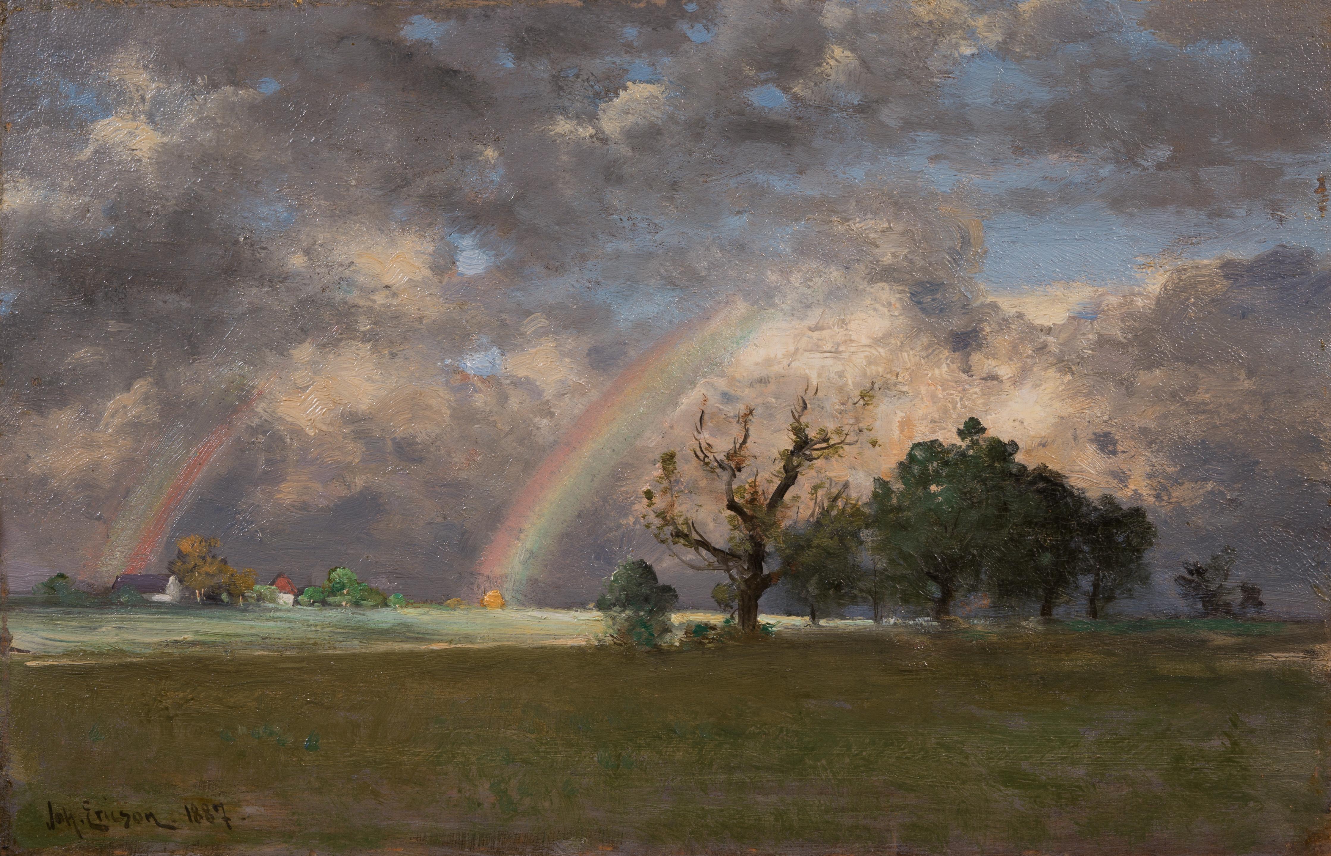 Paesaggio con doppio arcobaleno, 1887 - Painting di Johan Ericson