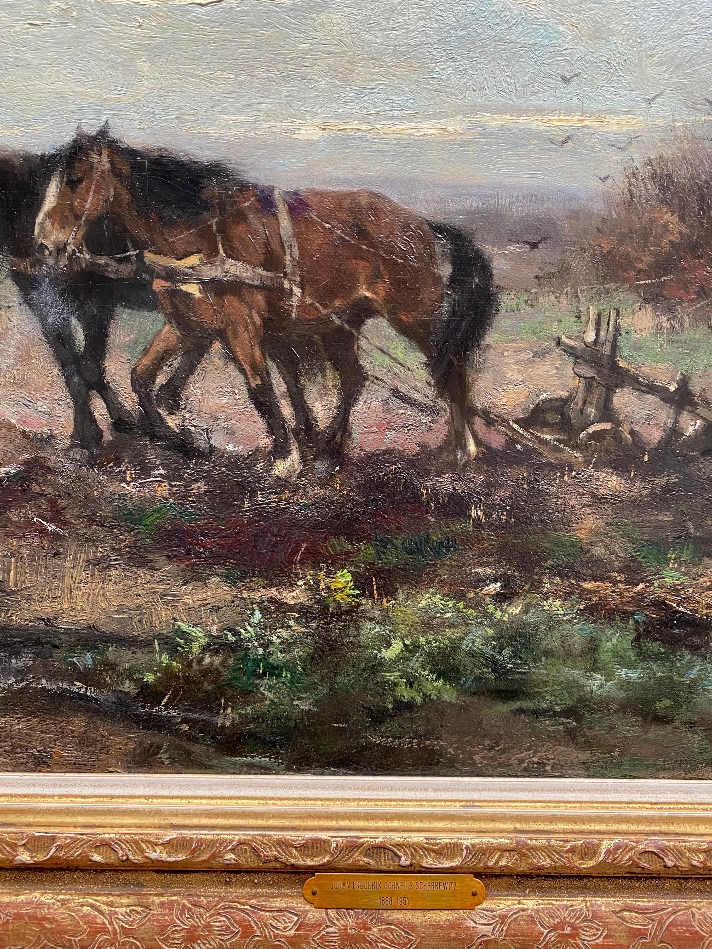 'Spring Ploughing with Two Horses' by Johan Scherrewitz (1868 – 1951) For Sale 6
