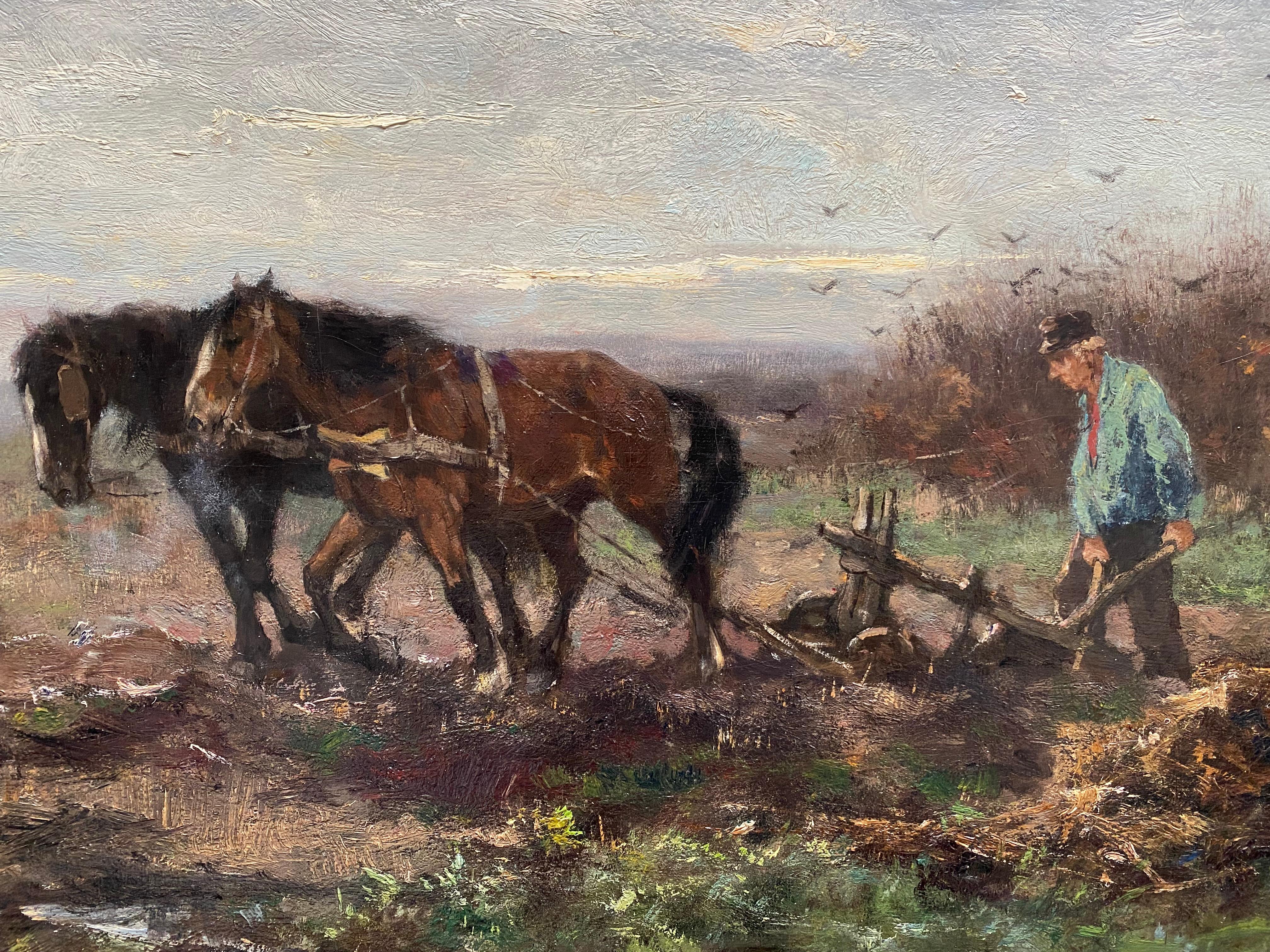 'Spring Ploughing with Two Horses' by Johan Scherrewitz (1868 – 1951) For Sale 1