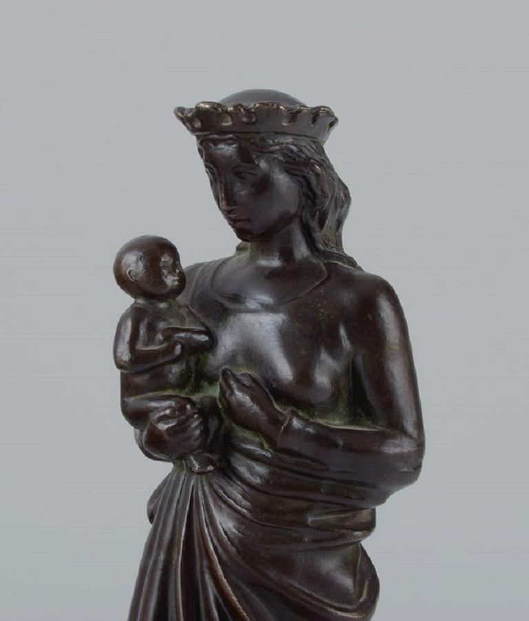 French Johan G. C. Galster, Danish Sculptor, Bronze Figure of Virgin Mary and Child For Sale
