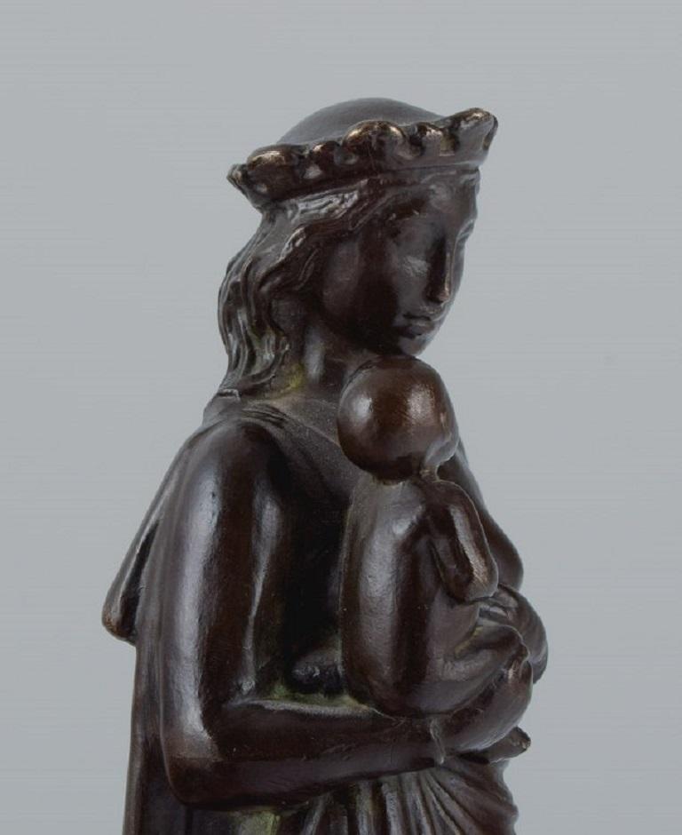 Johan G. C. Galster, Danish Sculptor, Bronze Figure of Virgin Mary and Child In Excellent Condition For Sale In Copenhagen, DK
