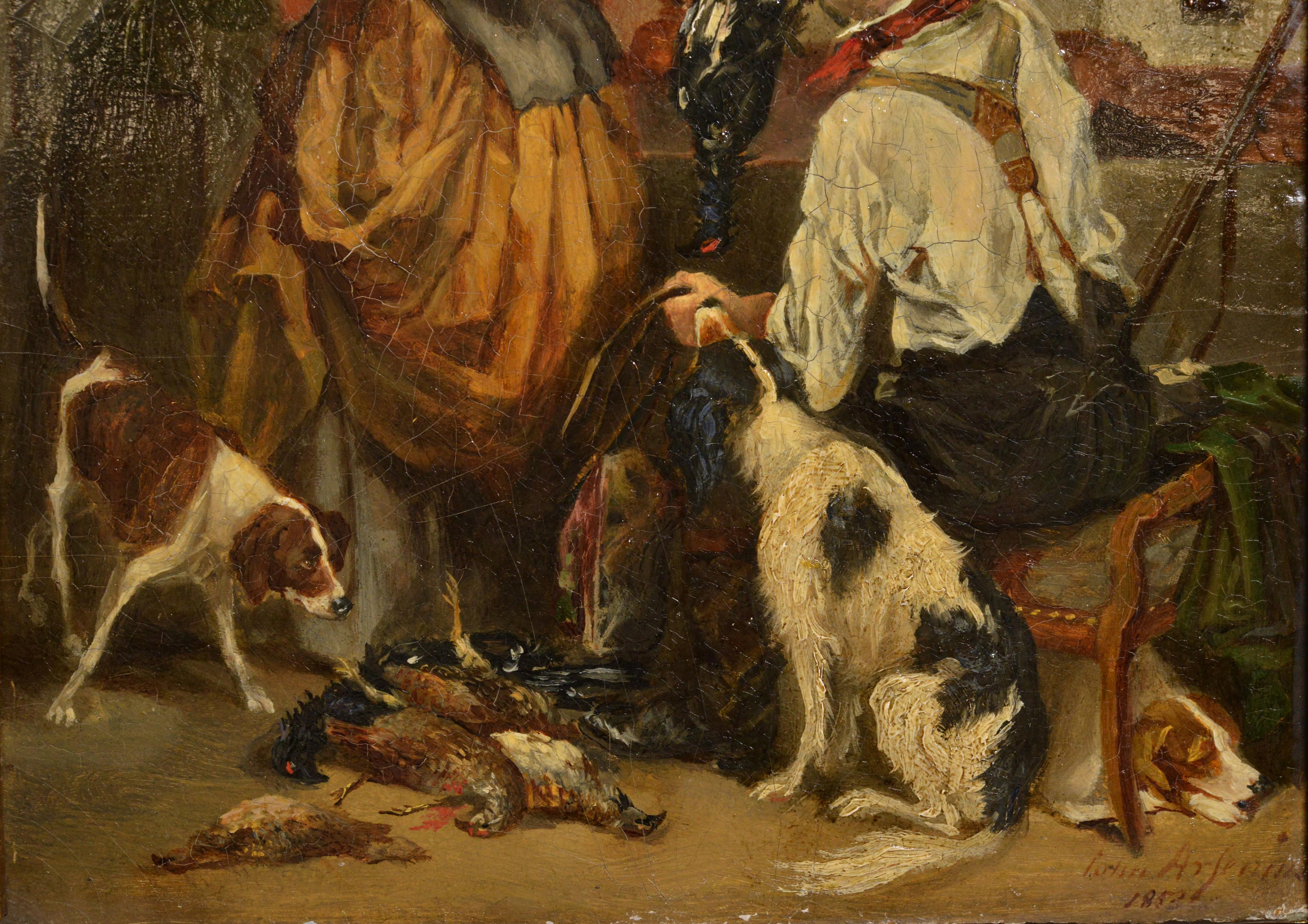 After a successful hunt 1858 Kitchen Genre Scene Swedish Animalist J. Arsenius - Realist Painting by Johan Georg Arsenius